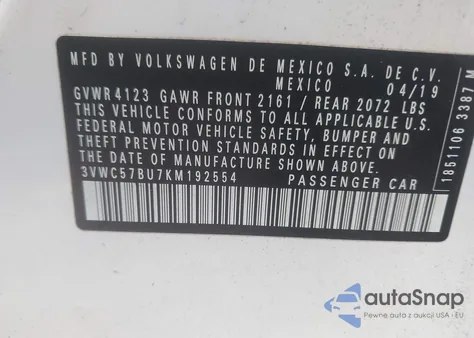 2019 Volkswagen Jetta 1.4T R-Line/1.4T S/1.4T Se from USA, damaged, VIN 3VWC57BU7KM192554